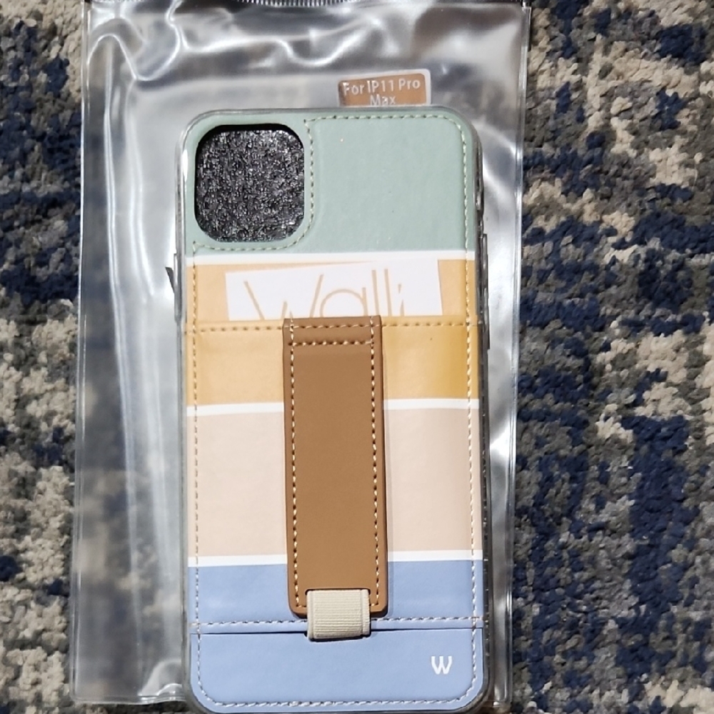 11 Pro Max Wallis Blue and Tan iPhone Case with Leather Cardholder and stand